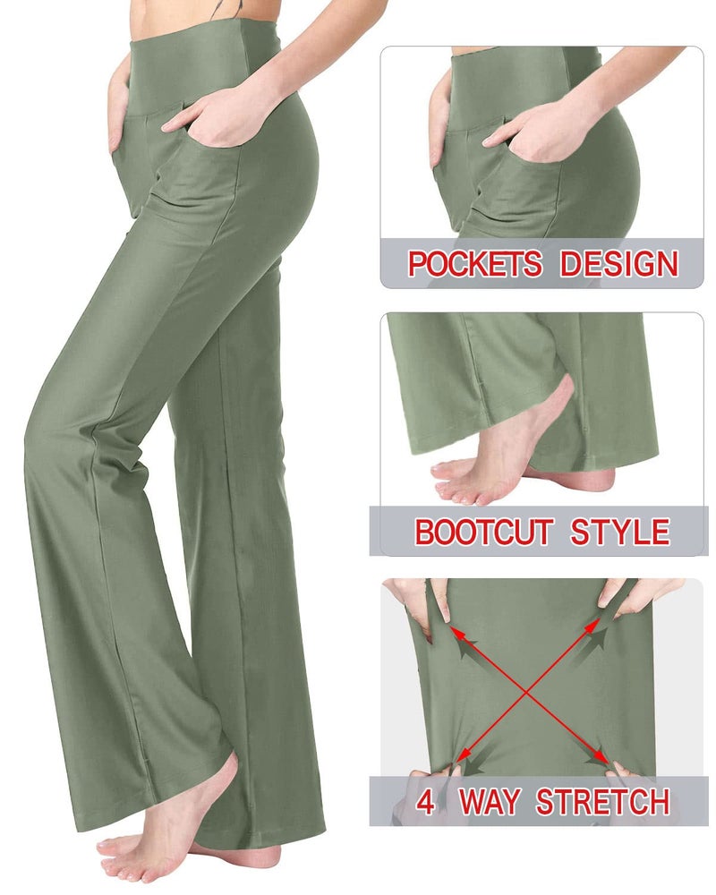 Zeronic Bootcut Yoga Pants for Women with Pockets High Waisted Workout Running Pants Tummy Control Long Bootleg Work Pants (Olive-Green, Medium) - Image 5